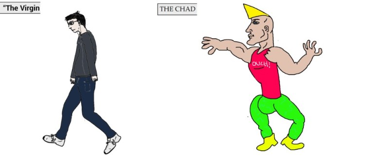 Создать мем: мемы мемы, virgin vs chad, virgin chad