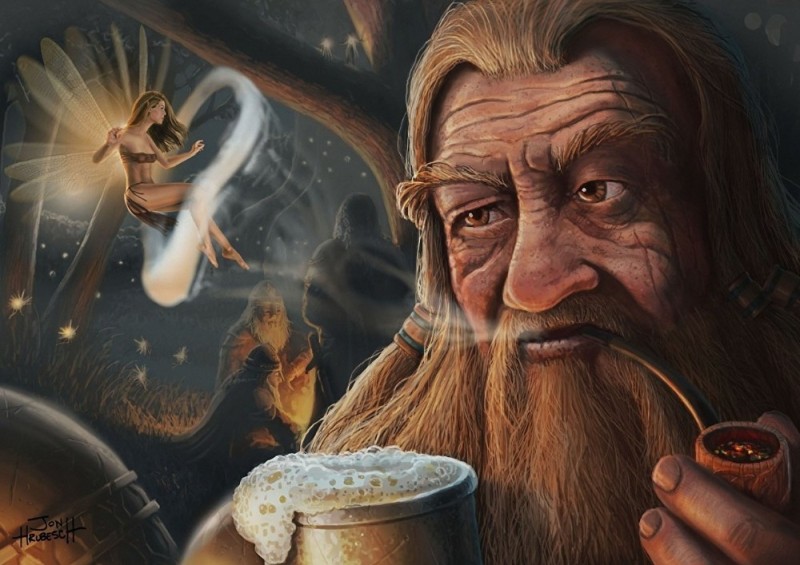 Create meme: gandalf smokes a pipe, old man art, gandalf art