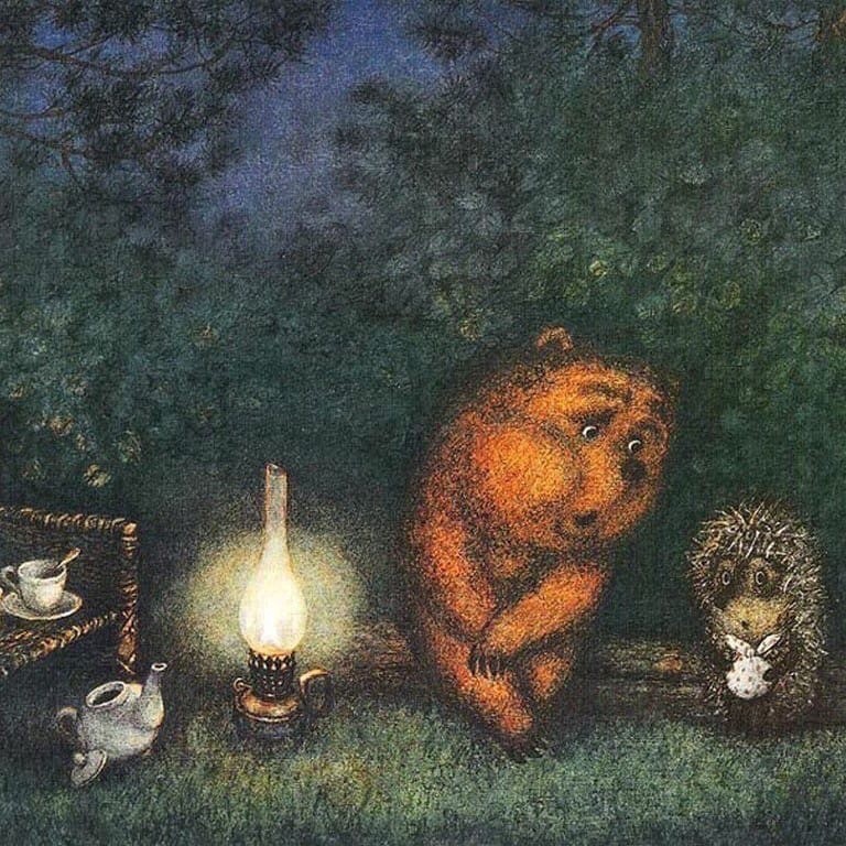 Create meme: Hedgehog in the fog painting, Norstein hedgehog in the fog, the hedgehog and the bear