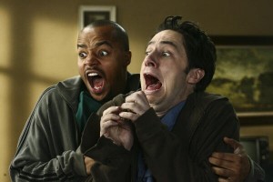 Create meme: clinic series JD and Turk scared, clinic JD and Turk, J. D. and Turk screaming