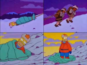 Создать мем: симпсоны холод, гомер симпсон на горе, симпсоны гомер альпинист