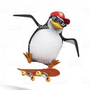 Create meme: penguin, penguin on a skateboard, 3D penguin