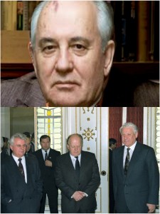 Create meme: Yeltsin, Boris Nikolayevich, Yeltsin, Kravchuk and Shushkevich, Gorbachev Mikhail Sergeyevich
