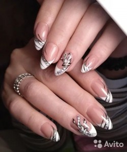 Create meme: French pattern, nails French manicure with a picture, French manicure almond shaped with a picture