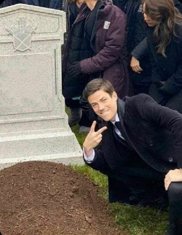 Create meme: Grant Gustin at the grave, grave , grant gastin near the grave