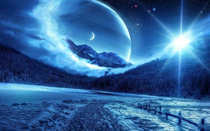 Create meme: space landscape, fantastic winter landscapes, winter night