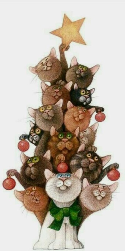 Create meme: New Year's art cats, illustration of cat, paintings with cats