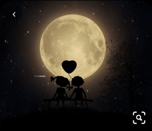 Create meme: Dark image, moon ball pair, lovers on the background of the moon