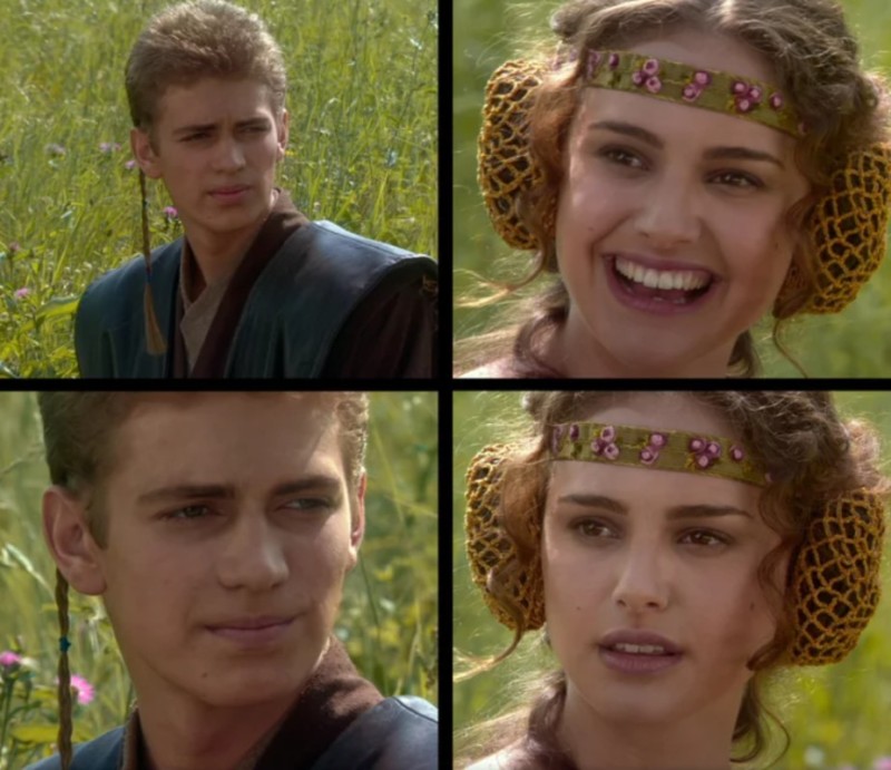 Create meme: meme Anakin and Padme on a picnic, Star wars Anakin and Padme, anakin and padme meme