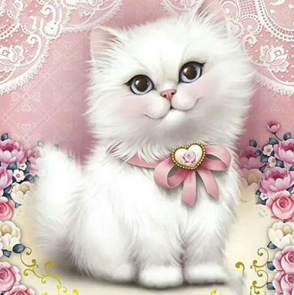 Создать мем: открытки кошки, алмазная мозаика котята 21х25см. с рамкой ja21303, пушистый белый кот