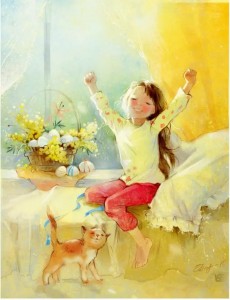 Create meme: happy childhood paintings, illustration Ekaterina babok gentle summer morning, Catherine attendants