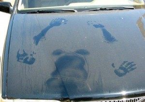 Create meme: foot prints on the windshield, the hood of the car, imprint on the hood