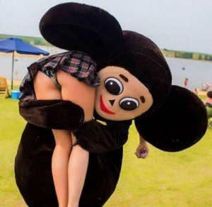 Create meme: funny girls, Cheburashka evil, Cheburashka, who is looking for friends