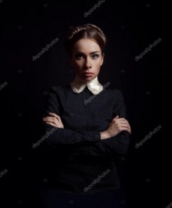 Create meme: black clothes, Nastasya samburski, portrait of a woman with two braids