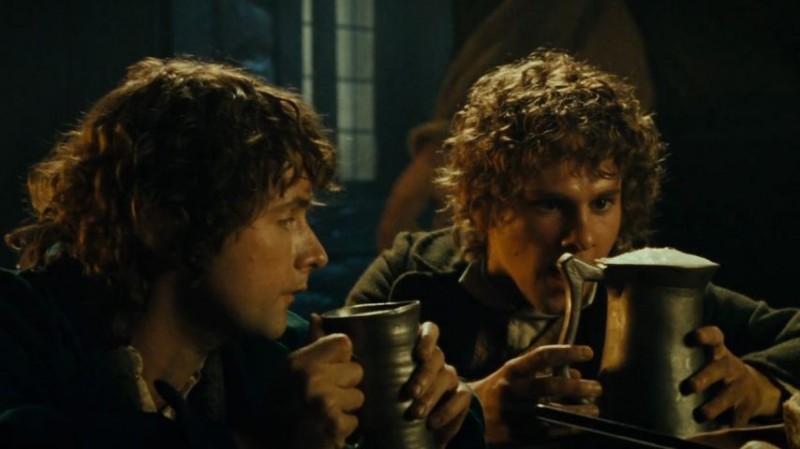 Create meme: Frodo Sam Merry and Pippin at the bar, lord of the rings , Frodo Sam Merry and Pippin