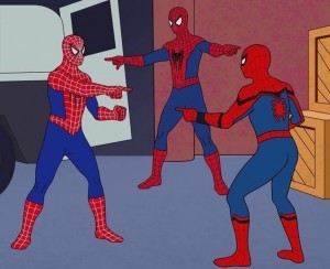 Create meme: meme two spider-man, spider man and spider man meme, spider-man shows spider-man meme