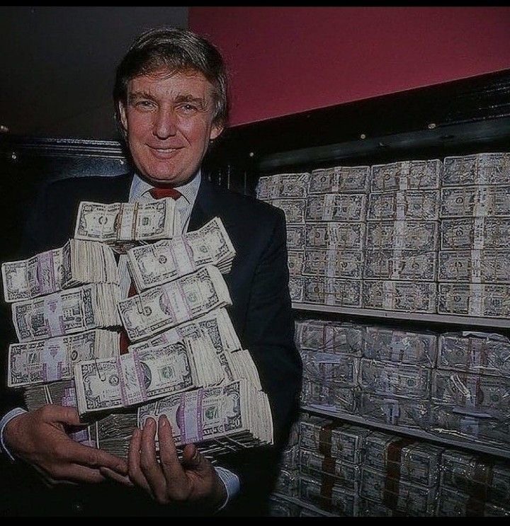 Create meme: Donald trump , Trump with money, Donald Trump 1990