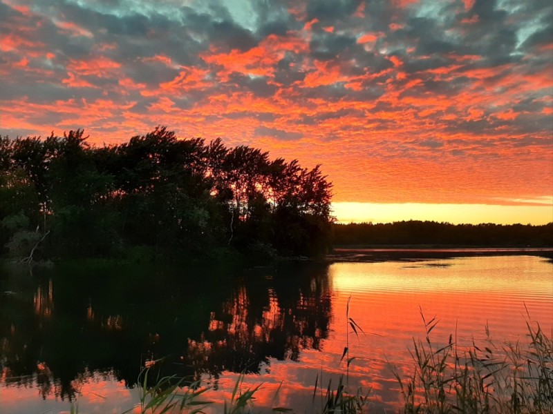 Создать мем: закат закат, красивый закат, оранжевый закат на озере