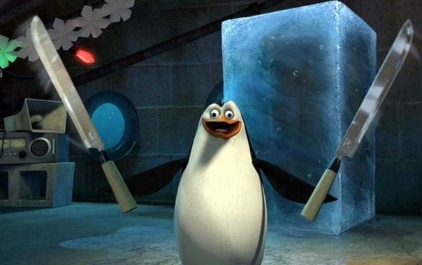 Create meme: penguin with a knife meme, penguins from madagascar rico with knives, penguin rico
