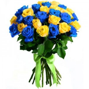 Создать мем: букет из жёлтых и синих роз, букет из желтых роз, синие розы букет
