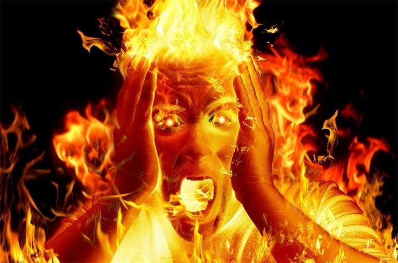Create meme: the man burning in the fire, burn in hell , fire 