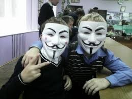 Create meme: student in the guy Fawkes mask, people