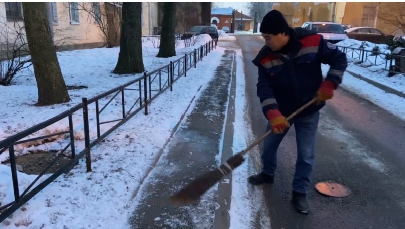 Create meme: the janitor , shoes , cleaning the streets from snow