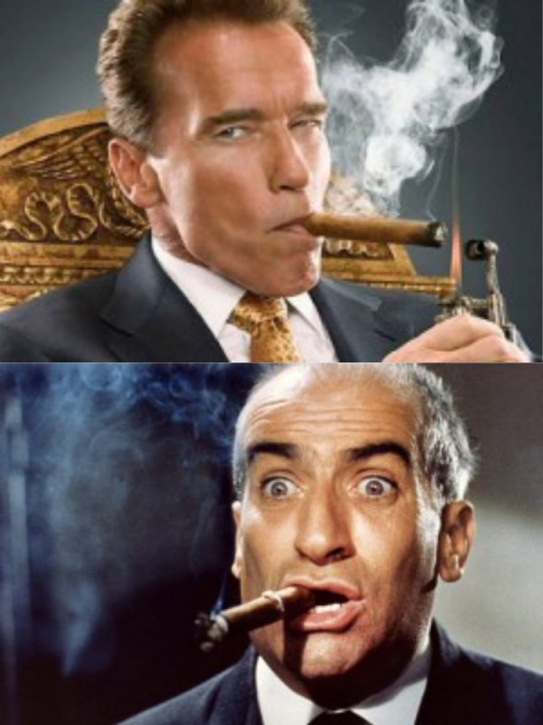 Create meme: Schwartz with a cigar, Hollywood Magazine, Arnold Schwarzenegger with a cigar 