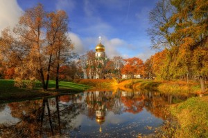 Создать мем: санкт петербург осенью, екатерининский парк осенью, фёдоровскй собор пушкин пруд осень
