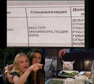 Create meme: the meme with the cat at the table and girls, girl yelling at the cat