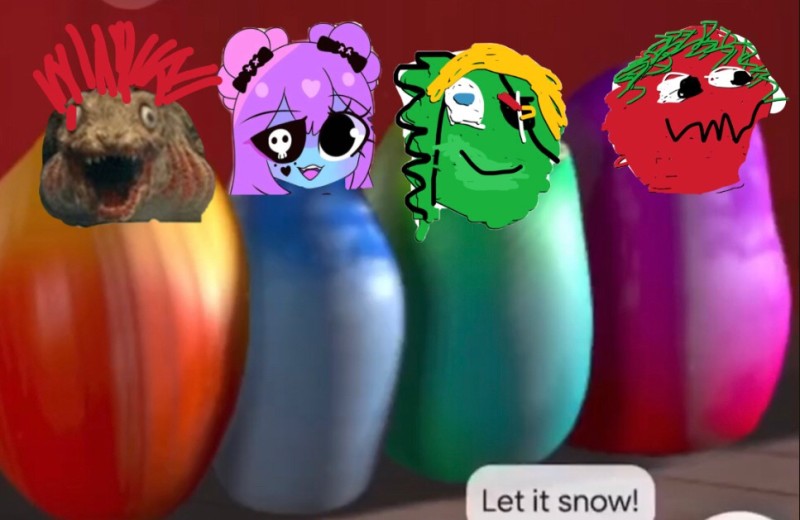 Create meme: multicolored drops, angry vegetables, blob opera