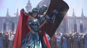 Create meme: meme of knight and Princess, knight, by wlop