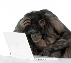 Создать мем: обезьяна перед компьютером, обезьяна с компьютером, обезьяна за пк
