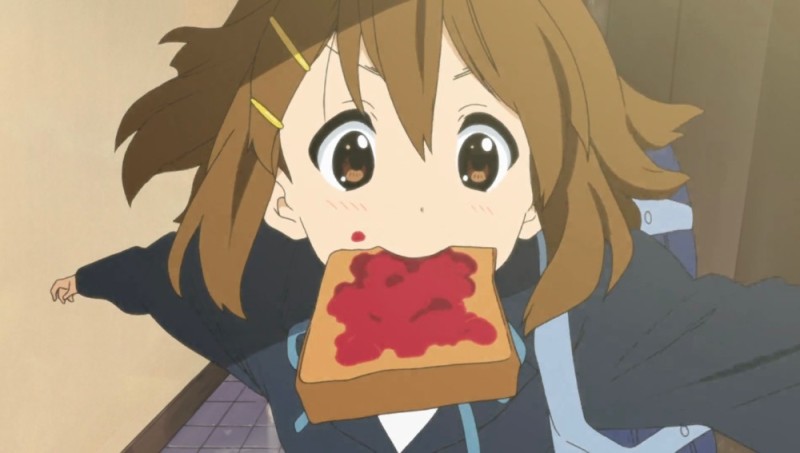 Создать мем: аниме кейон, аниме, yui hirasawa eats burger