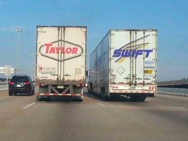 Create meme: the most ridiculous coincidences, truck in the back, swift transportation company usa