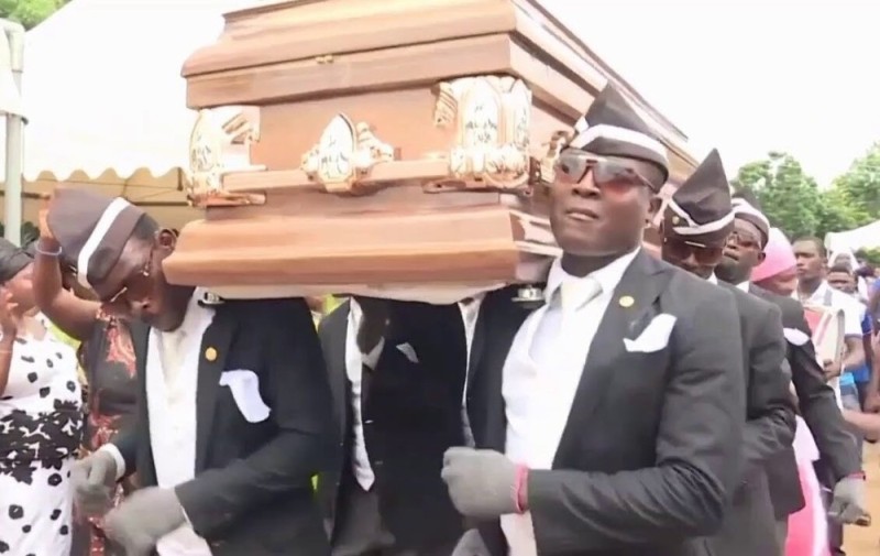 Create meme: meme coffin, blacks dancing with the coffin, blacks carry the coffin