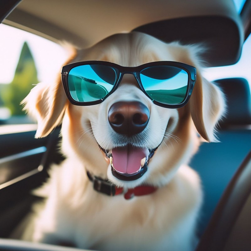 Create meme: dog behind the wheel, The dog looks out of the car, machine dog