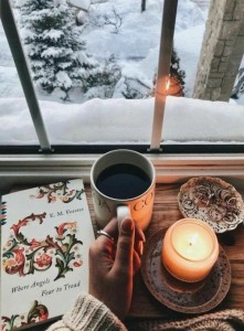 Create meme: winter snow, coffee, coffee time