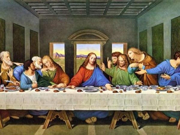 Создать мем: картина да винчи тайная вечеря, фреска леонардо да винчи тайная вечеря, картина тайная вечеря леонардо да винчи