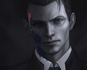 Create meme: detroit become human, Connor with a gun in Detroit arts, character