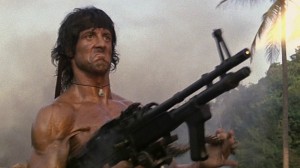 Create meme: Rambo shoots, Sylvester Stallone Rambo 1234, Rambo with two guns