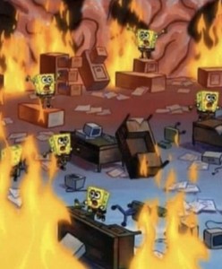 Create meme: spongebob fire in the head, chaos spongebob, spongebob fire