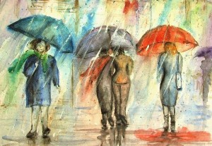 Create meme: umbrella, painting with the rain, the rain 1970