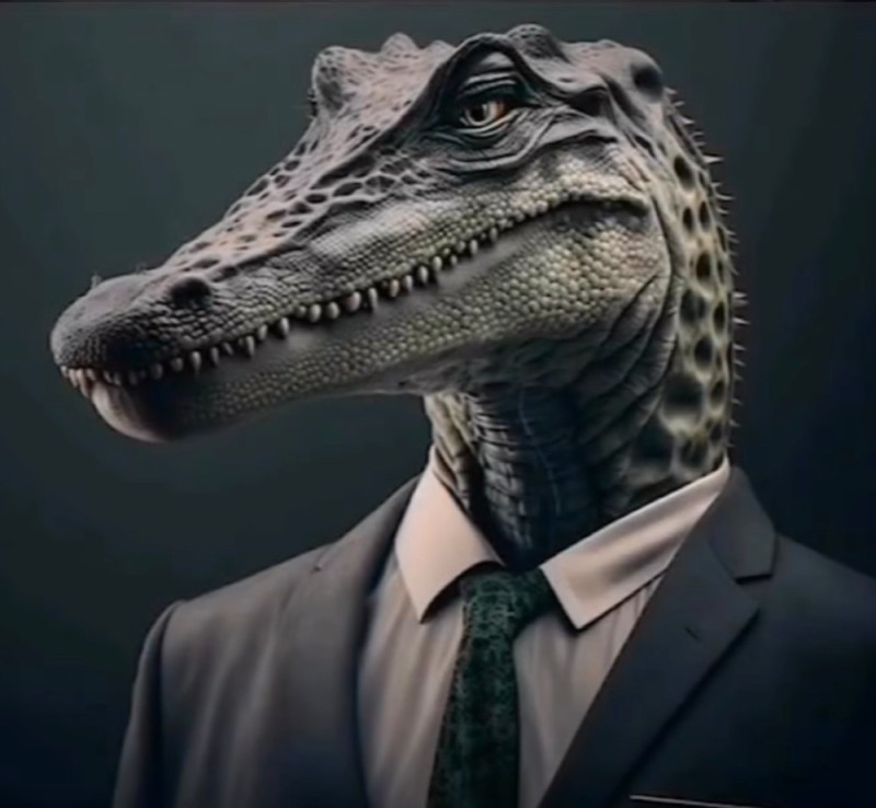 Создать мем: динозавры, alligator, крокодил в костюме