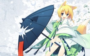Создать мем: кицунэ с зонтиком, кицунэ лиса, аниме девушка лиса