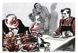 Create meme: Soviet cartoons, in the restaurant the Union of labor and capital poster, in the restaurant the Union of labor and capital