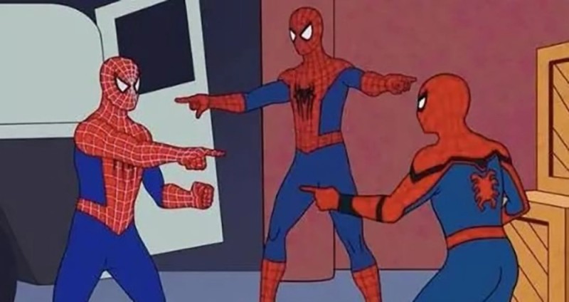 Создать мем: два человека паука, 3 человека паука мем, мем 2 человека паука