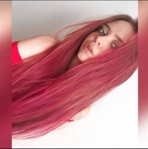 Create meme: red red hair, bright red hair, pink color