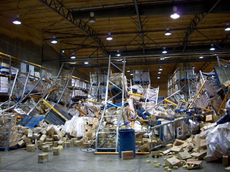 Create meme: a mess in the warehouse, the collapse of the shelves, warehouse 