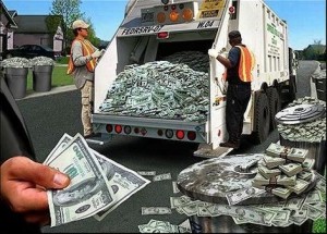 Создать мем: вывоз мусора, переработка dollar, фура с деньгами